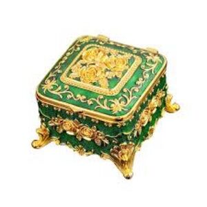 Yiwu Rui Ya New Green Enamel Gold Trimmed Roses  Jewelry or Trinket Box Home En